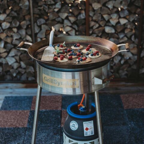 Gaasipõletiga-paellapann-PRO-580 Gaasipõöleti Grillpann Wok-pann Cataplana komplektid Pritsmekaitsmed Wok-panni kaaned Gaasipõletid jalgadel Paella pannid Grilpannid